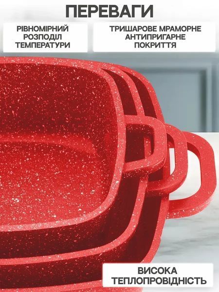 Набор квадратных гранитных кастрюль (3 шт.), сковородка и силиконовые прихватки, 9 предметов 3350 фото