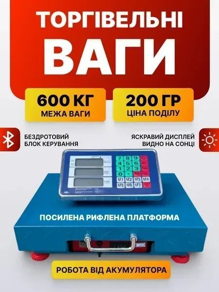 Платформні торгові ваги до 600 кг з Wi-Fi та підсвічуванням екрана для вулиці та складських приміщень v_0100137 фото