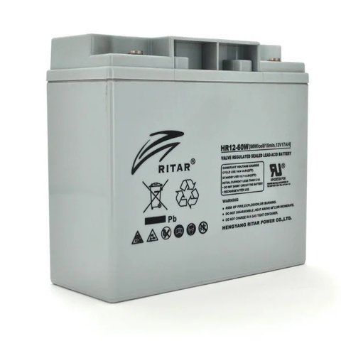Аккумуляторная батарея AGM RITAR HR12-60W, серый корпус, 12 В 17,0 А&middot;ч (181 &times; 77 &times; 167 (167) 4,80 кг Q4 HR1260W фото