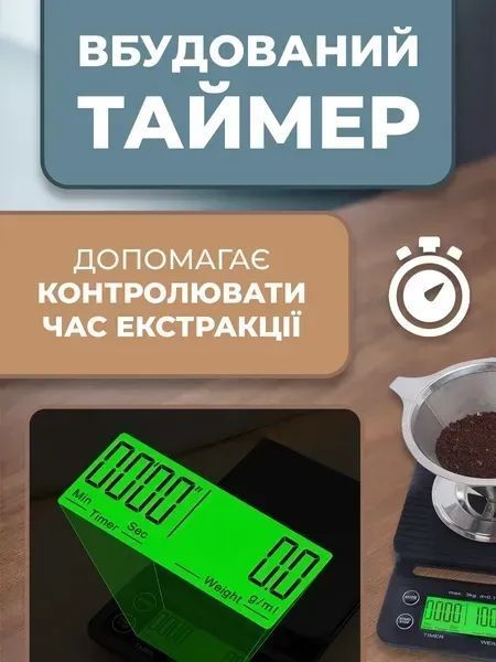 Електронні кавові ваги 0,1 г&ndash;3 кг з таймером, кухонні ваги для бариста, силіконовий килимок v_0101239 фото