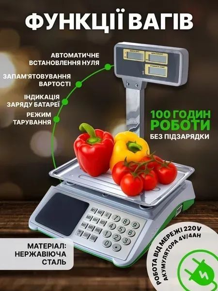 Настільні торгові ваги зі стійкою, двостороннім дисплеєм і платформою з нержавіючої сталі до 50 кг, на акумуляторі v_0100132 фото