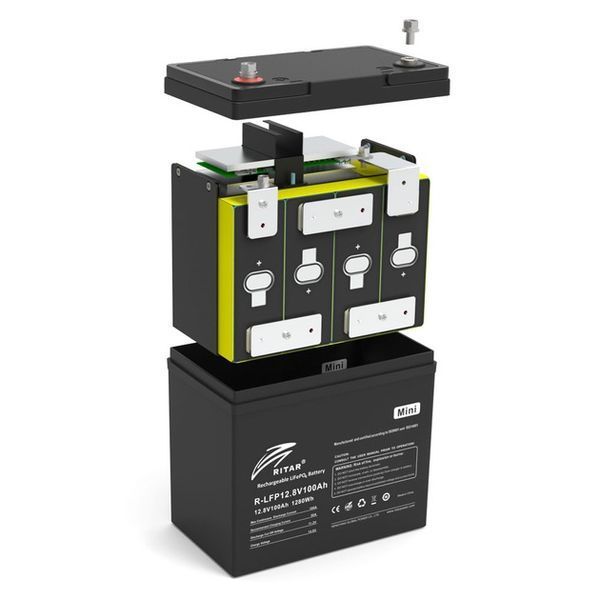 Акумулятор Ritar LiFePO4 12,8V 100Ah mini, 1280Wh BMS50@4S BMS50@4S фото