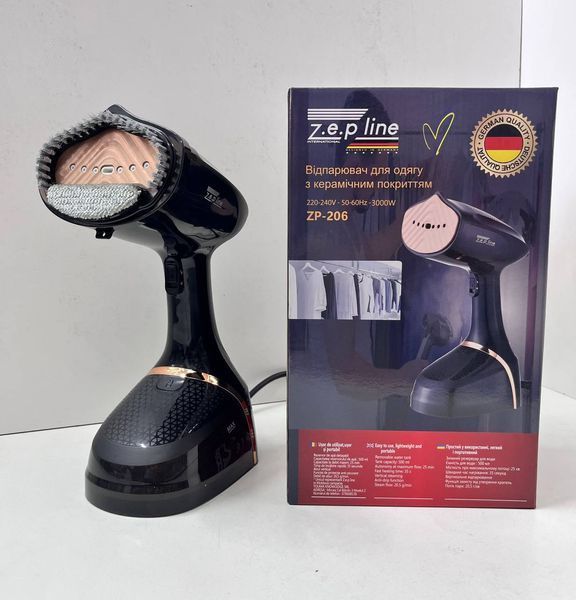 Ручной отпариватель Zepline ZP-206 Compact, 3000 Вт, вертикальный, керамическое покрытие, 500 мл, защита от капель, быстрое нагревание &mdash; 35 сек WJM384ч фото