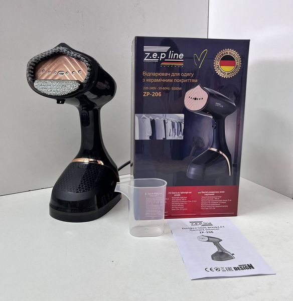 Ручной отпариватель Zepline ZP-206 Compact, 3000 Вт, вертикальный, керамическое покрытие, 500 мл, защита от капель, быстрое нагревание &mdash; 35 сек WJM384ч фото