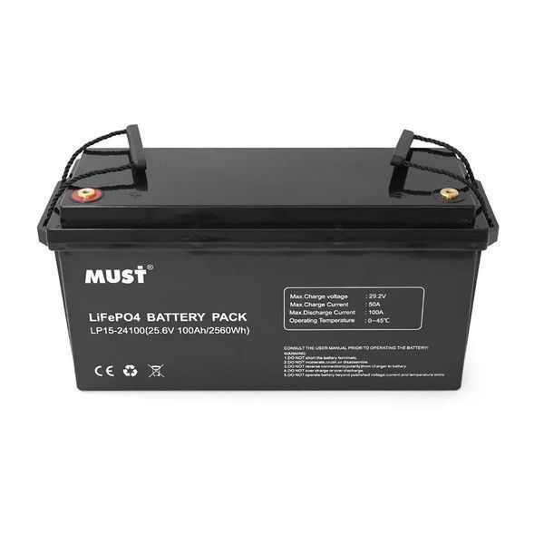 Акумулятор Must LiFePO4 LP15-24100 25.6V 100Ah, 2,56kWh, BMS50A@4S, 6000 cycles LP15-24100 фото