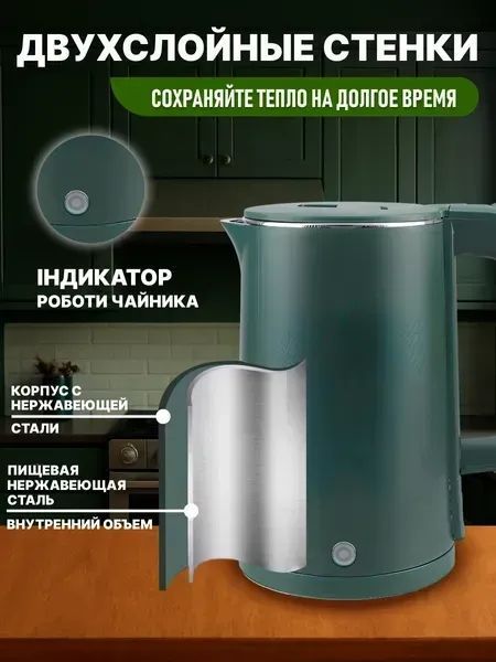 Дисковий електрочайник швидкого нагріву 1,8 л, 1800 Вт, зелений v_0100263 фото