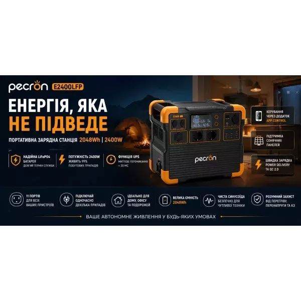 Портативна зарядна станція Pecron E2400LFP 2048Wh 2400W з UPS та керуванням через додаток E2400LFP фото