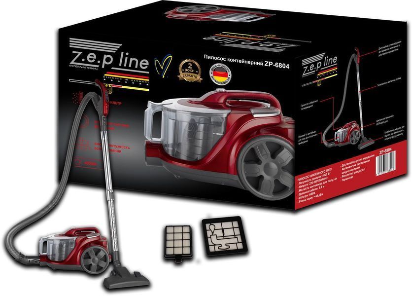 Пилосос циклонного типу Zepline ZP-6804 контейнерний на 4 л потужністю 4000 Вт з управлінням на ручці JWN882 фото