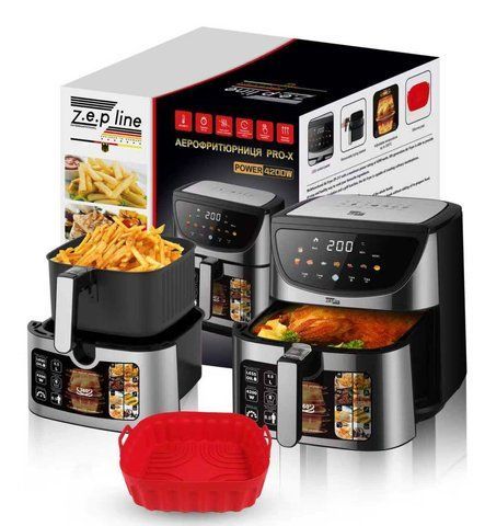 Профессиональная фритюрница Zepline ZP-217, 12 л, 4200 Вт, 2 ТЭНа, антипригарные корзины, сенсорное управление WNN265 фото