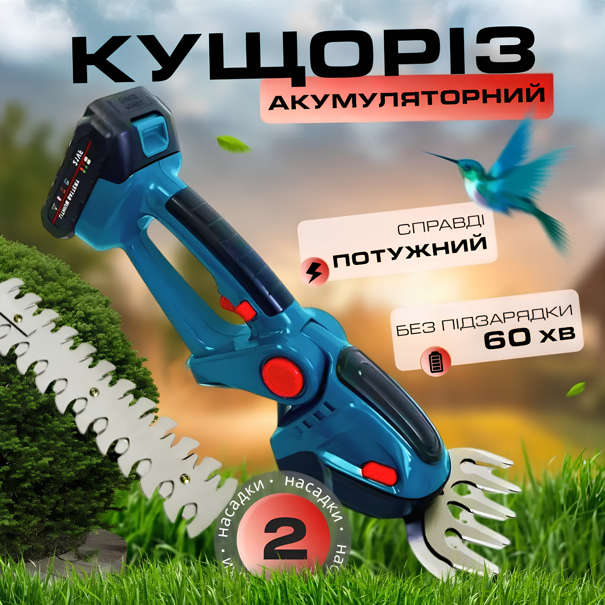 Аккумуляторный кусторез 48V с двумя батареями